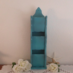 Seaside Mail Organizer Rustic Beach Cottage Aqua Turquoise Teal Blue Shabby Chic Distressed Desktop Home Decor Wood Coastal Spa Kitchen Desk