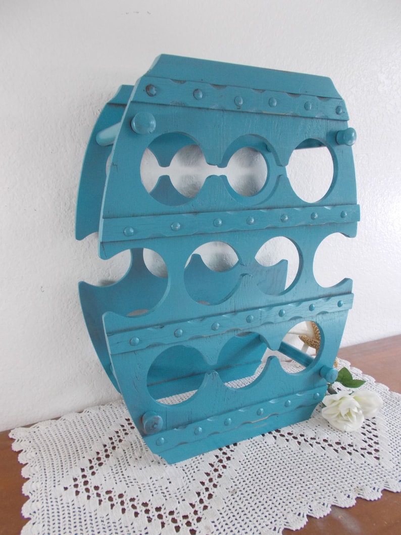 Aqua Turquoise Teal Blue Wine Rack up Cycled Vintage Wood Rustic Shabby ...