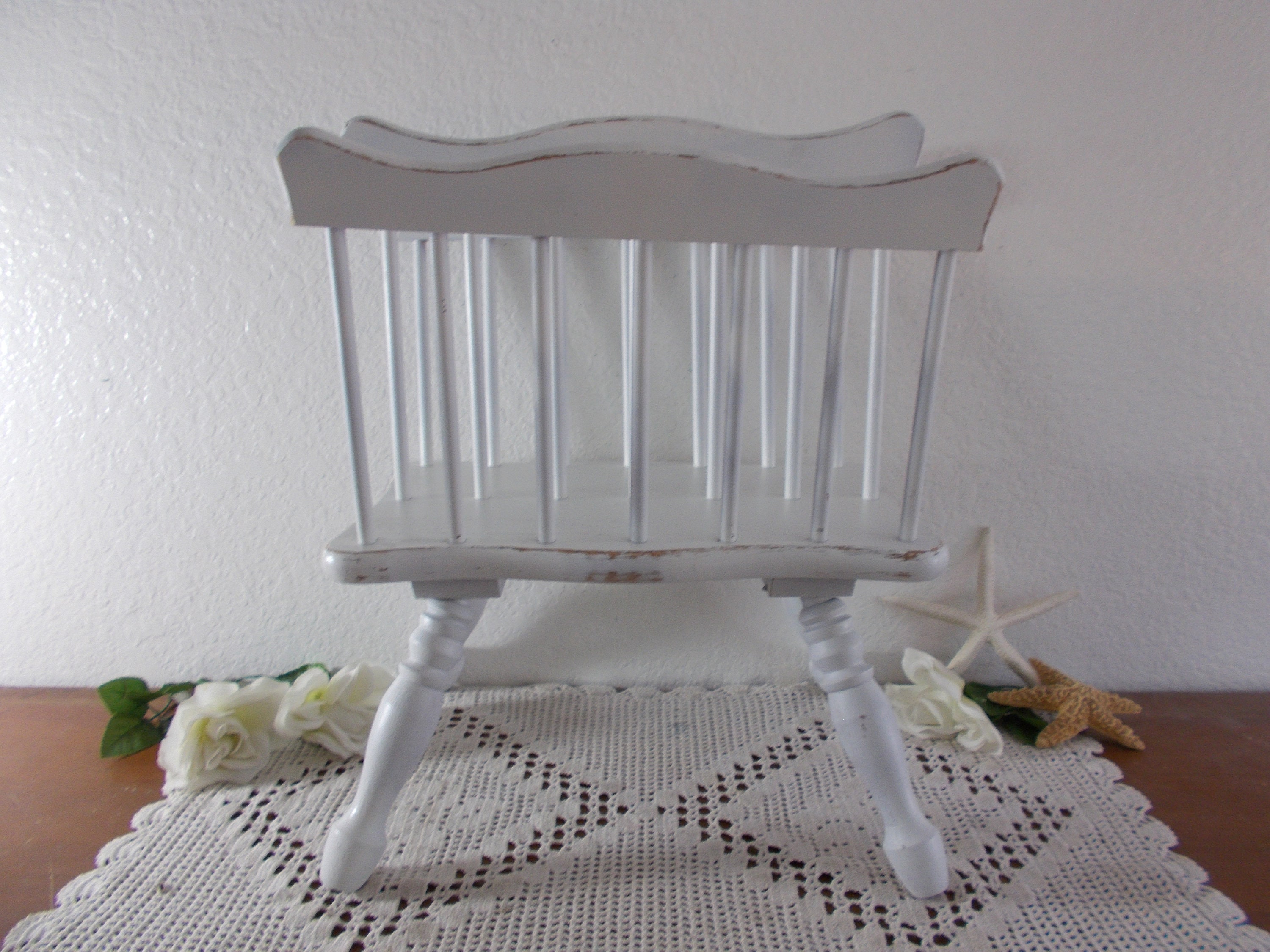 Large White Shabby Chic Magazine Rack Floor Storage Organizer Etsy