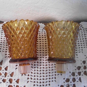 Vintage Amber Glass Candle Holder Wall Sconce Pillar Votive Tea Light Candleholder Mid Century 70s Yellow Orange Retro Farmhouse Home Decor