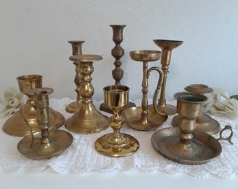 Vintage Gold Brass Taper Candle Holder Set Instant Candleholder Collection Mid Century Rustic Retro Boho Home Decor Wedding Table Decoration