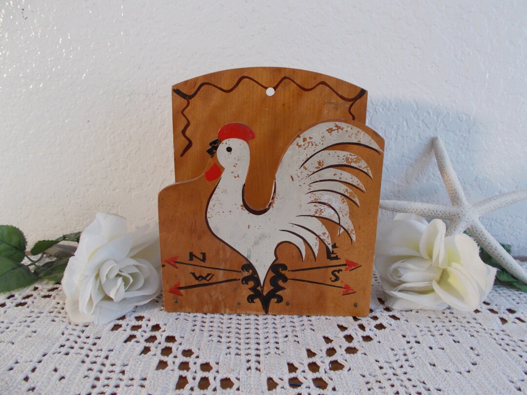 Vintage Wood Rooster Napkin Holder Country Farmhouse Retro Etsy Italia