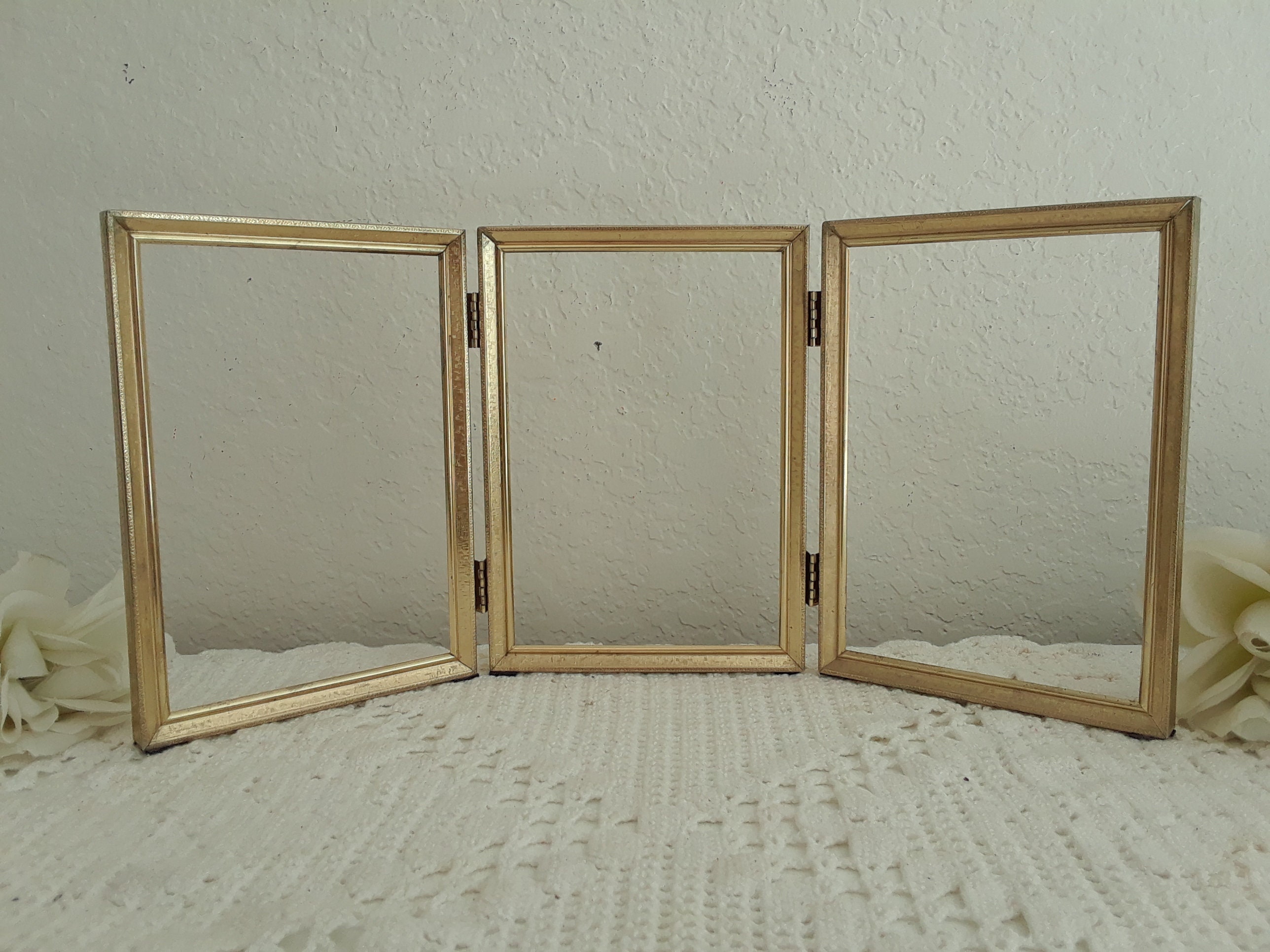Vintage Ornate Gold Metal Hinged Picture Frame 3 - 5x7 Trio Photo ...
