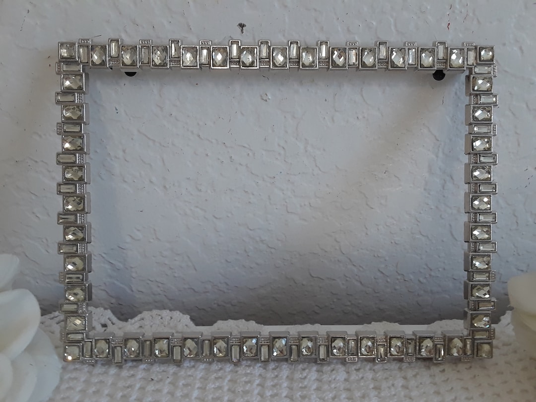 Vintage Silver & Clear Diamond Rhinestone Picture Frame 5 X 7 Photo ...
