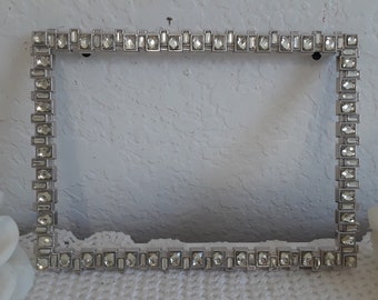 Vintage Silver & Clear Diamond Rhinestone Picture Frame 5 x 7 Photo Decoration Hollywood Regency Elegant Paris Home Decor Wedding Gift Her