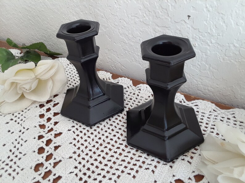 Black Taper Candle Holder Set Two Pair Candleholder Halloween Etsy