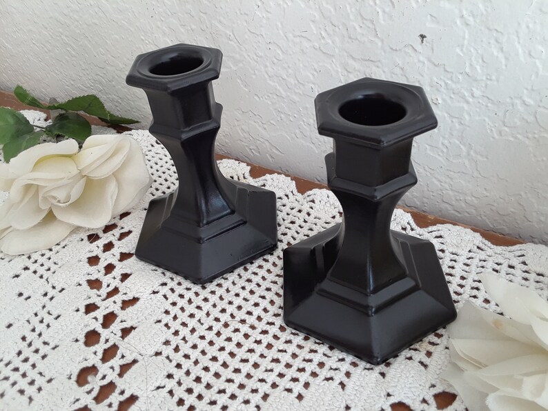 Black Taper Candle Holder Set Two Pair Candleholder Halloween Paris French Traditional Modern Goth Gothic Man Cave Home Decor Wedding Gift image 3