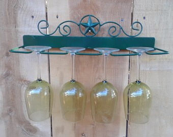 Green Wine Rack with Glass Set Up Cycled Vintage Wall Hanging Storage Decoration Dining Room Kitchen Tiki Bar Home Decor Gift Him Her