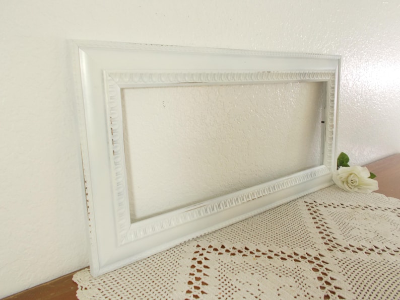 White Shabby Chic Picture Frame Up Cycled Vintage 8 x 20 Photo Decoration Country Cottage Home Decor Spring Summer Fall Winter Wedding Gift