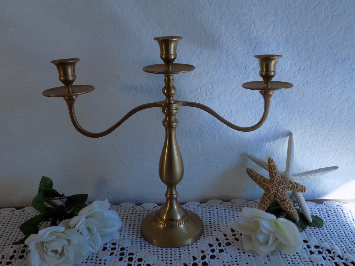 Vintage Wedding Unity Candle Holder Gold Brass Candelabra Etsy