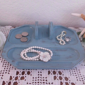 Blue Jewelry Valet Rustic Shabby Chic Distressed Dresser Desk Upcycled Vintage Beach Cottage French Country Farmhouse Man Cave Home Decor