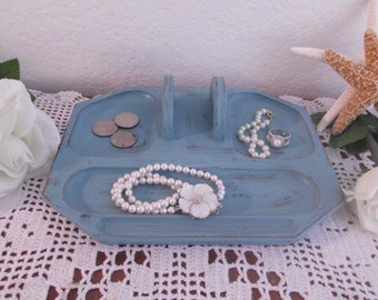 Blue Jewelry Valet Rustic Shabby Chic Distressed Dresser Desk Upcycled Vintage Beach Cottage French Country Farmhouse Man Cave Home Decor