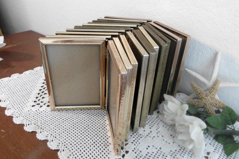 Vintage Double Hinged Frame Gold Metal Folding Picture Photo Decoration ...