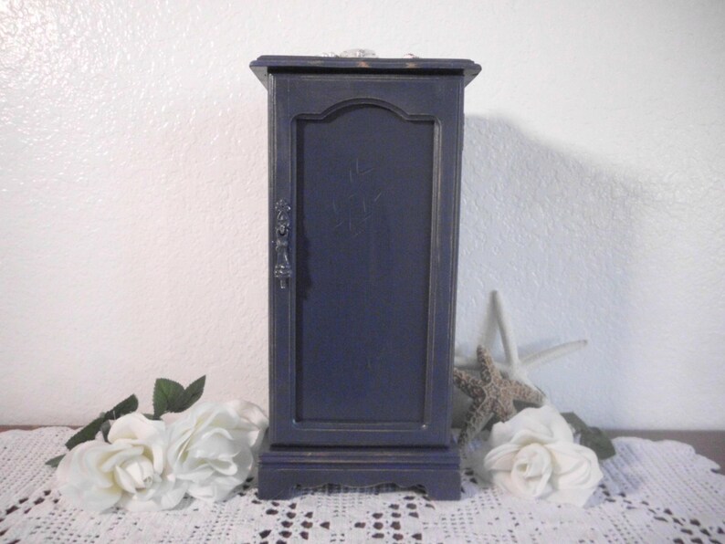 Navy Blue Jewelry Box Rustic Shabby Chic Distressed Storage Etsy