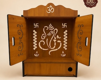 Engineered Wood Home Temple | Modern Wall Mounted Pooja Mandir | Hindu Prayer Shrine for Home Office Decor