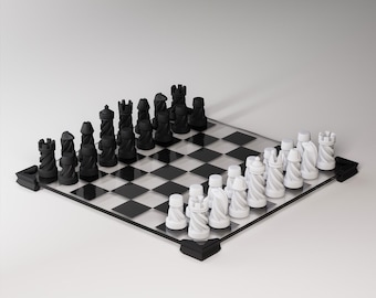 Sculptural Modern Chess Set with Glass Board – Spiral Design Pieces