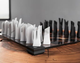 Modernes Schach Set mit Glas Brett Einzigartige Design Stücke