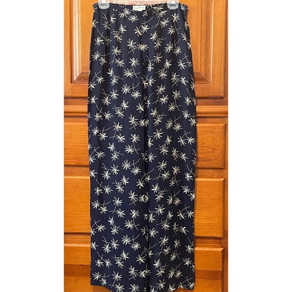 Banana Republic, Vintage 90s Banana Republic Wide-leg Pants Women 12 Navy/Cream Rayon Georgette