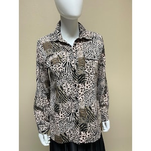 Women S Patchwork Animal Print Blouse Leopard Zebra Safari Jungle Long Sleeve