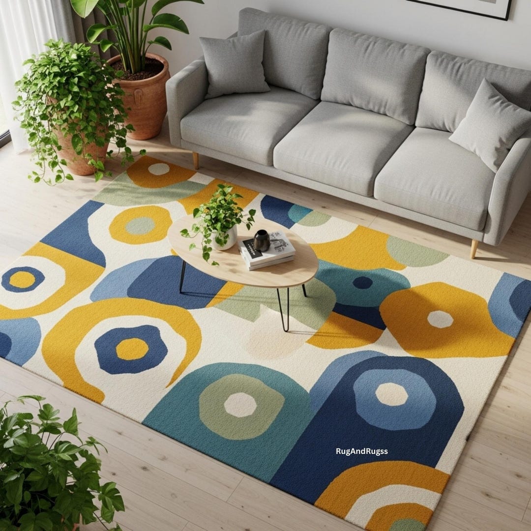 Retro Floral Hand Tufted Area Rug | Modern Mid Century Living Room Rug ...