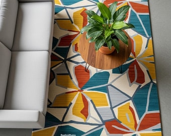 Abstract Floral Hand Tufted Wool Rug | Colorful Geometric Area Rug
