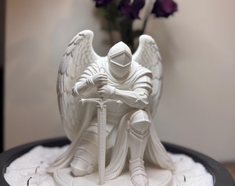 Kneeling Knight Angel – 3D Printed Figurine | Guardian Warrior Statue | Spiritual Protector Home Decor