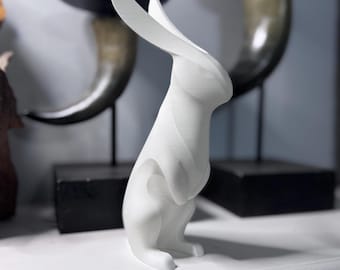 3D Printed Hare Sculpture - Modern Minimalist Rabbit Decor