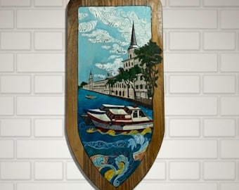 Arte mural de madera de nogal hecho a mano, pintura acrílica, decoración de pared
