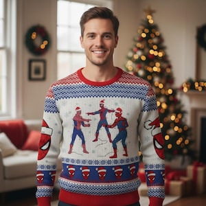 Three Spiderman Ugly Sweater, Spiderman Sweater, Superhero Ugly Sweater for Men & Women, Ugly Sweater, Gift For Christmas
