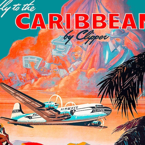 Vintage Pan Am Carribean Travel Poster A3 Print 