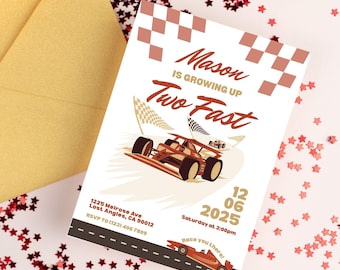 Two Fast Birthday Editable Invitation, Race Car Themed