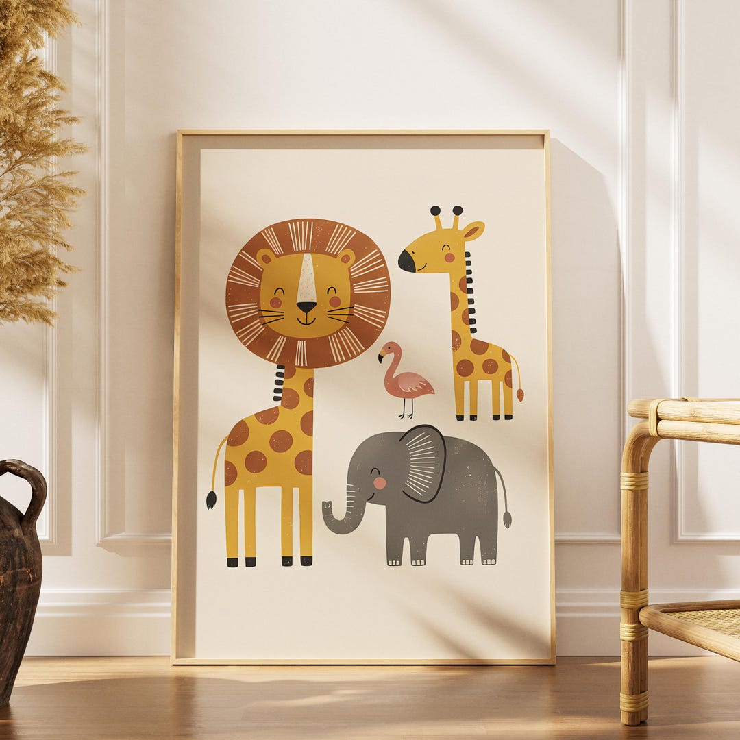 Safari Nursery Wall Art, Jungle Animals Print, Lion Giraffe Elephant ...