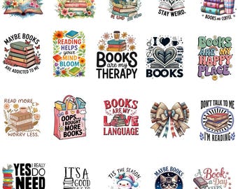 Book Quotes PNG Bundle, Floral Book Clipart, (Digital Download)