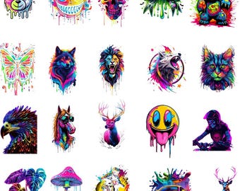 Neon Graphic T-Shirt Designs PNG Bundle | Vibrant Artwork, (Digital Download)
