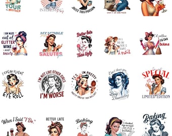 Funny Retro Housewife PNG | Vintage 1950s Housewife Clipart | Sarcastic Woman Quotes | (Digital Download)