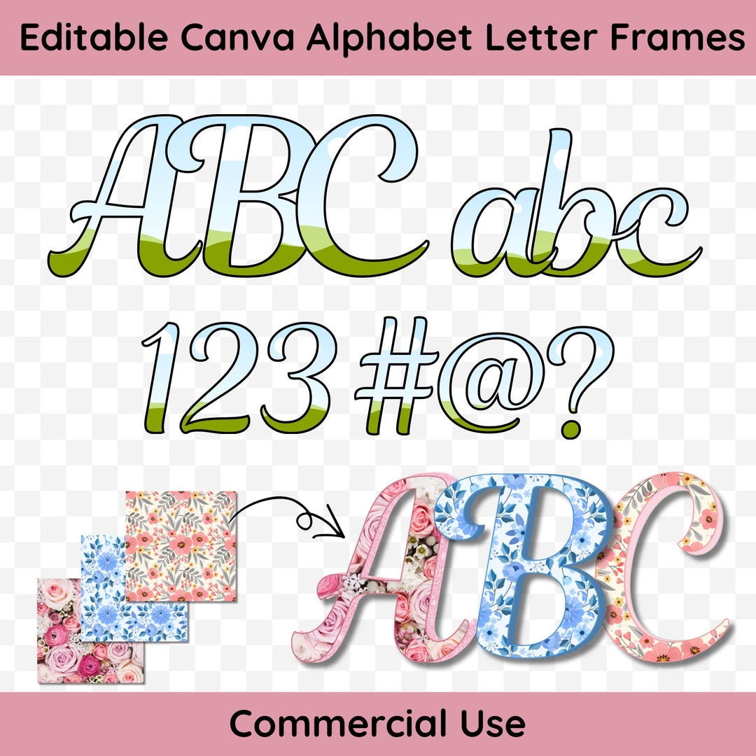 Magnolia Script Alphabet Canva Frame Template, ABC Letters, Commercial ...