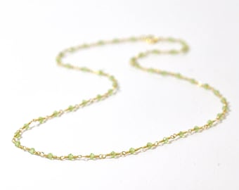 14K Gold. Peridot Necklace, Tiny peridot gold necklace, August Birthstone, Delicate Gold Necklace, Peridot Necklace