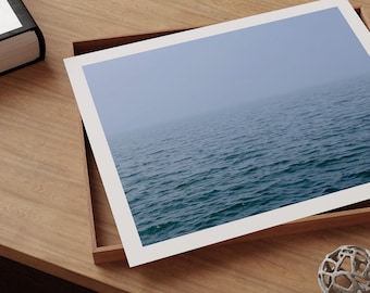 Minimalist Ocean Print – Foggy Sea Wall Art, Calm Coastal Photography, Fine Art Giclée Poster, Blue Water Texture, Scandinavian Decor