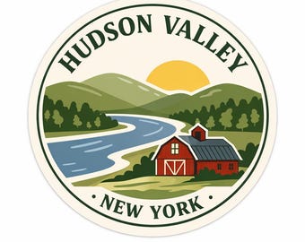 Pegatina del Valle de Hudson, Nueva York / Pegatina de vinilo con paisaje de granja y río / Calcomanía estética del estado de Nueva York / Pegatina para portátil o botella de agua / 2x2