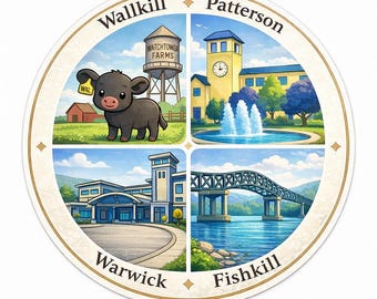 Pegatina Wallkill • Patterson • Warwick • Fishkill / Ciudades del valle del Hudson, NY / Pegatina de vinilo minimalista moderna / 2x2