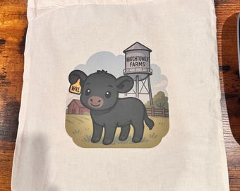 Bolsa de algodón con diseño de vaca de granja (ilustración, bolsa reutilizable)