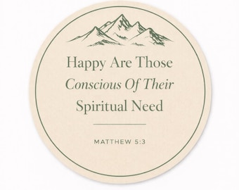 Texto del año 2026 / Dichosos los conscientes de su necesidad espiritual / Beige y salvia / Mateo 5:3 / 2x2