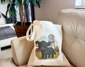 Farm Cow Cotton Tote Bag – Illustration, Reusable Market Bag