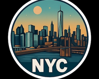 Pegatina del horizonte de Nueva York / Pegatina de vinilo de la ciudad de Nueva York / Calcomanía del paisaje urbano del puente de Brooklyn / Pegatina impermeable de 2x2