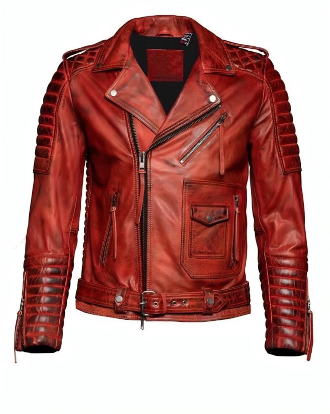 Men’s Red Leather Biker Jacket Genuine Leather Quilted Moto Jacket — free download