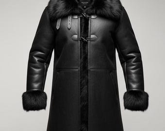Abrigo de piel de oveja negra para hombre / Chaqueta de invierno con ribete de piel de lujo / Abrigo largo de piel de oveja cálido hecho a mano – LeatherluxebyHammad