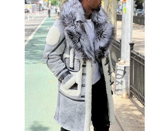 Handmade Men’s Shearling Sheepskin Leather Coat | Vintage Long Winter Jacket | Warm Fur Lined Outerwear