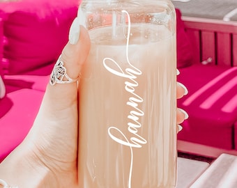 Bridesmaid Gift, Customized Glass Tumbler, Frosted Glass Tumbler, Iced Coffee Tumbler, 16oz Cup w straw, Bachelorette Party Gift Glass Cup