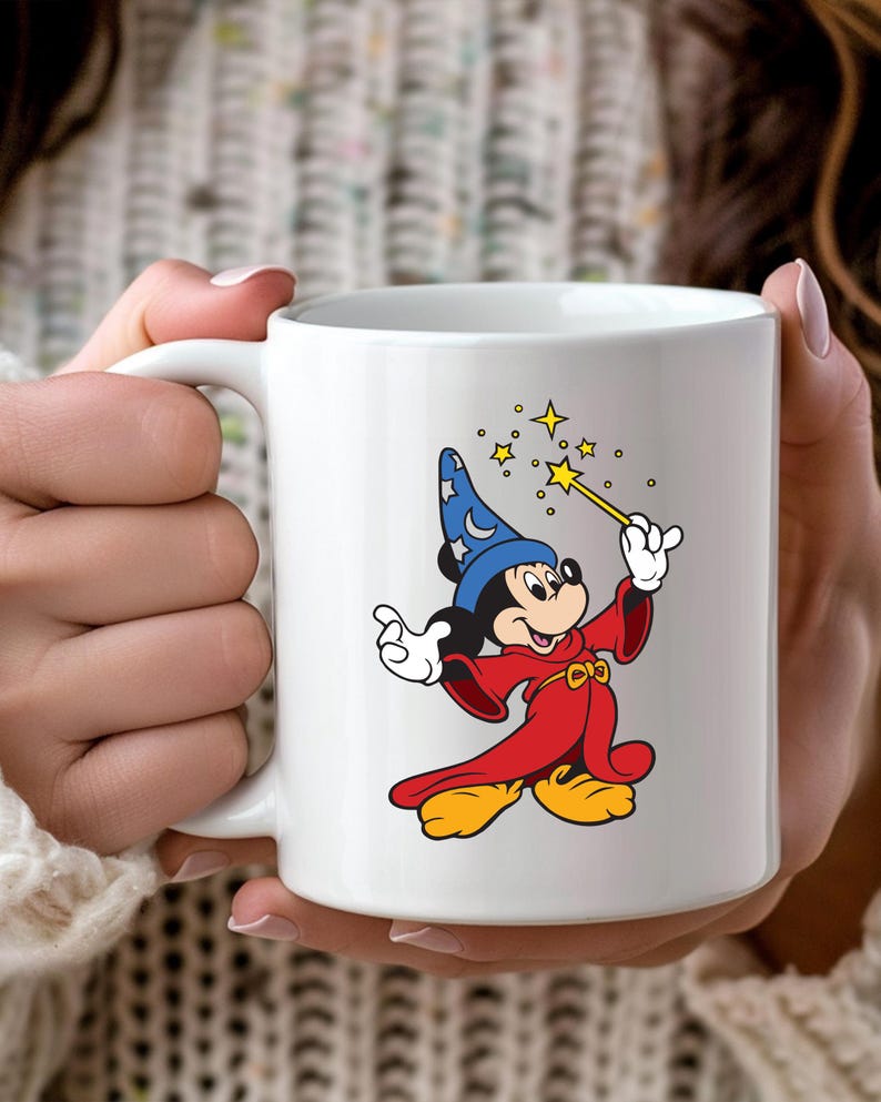 Walt Disney Fantasia Retro Mickey Mouse Sorcerer Mug, Fantasia Mickey Mug, Disneyland Trip Matching Ceramic Mug, Gift for Disney Lover image 1