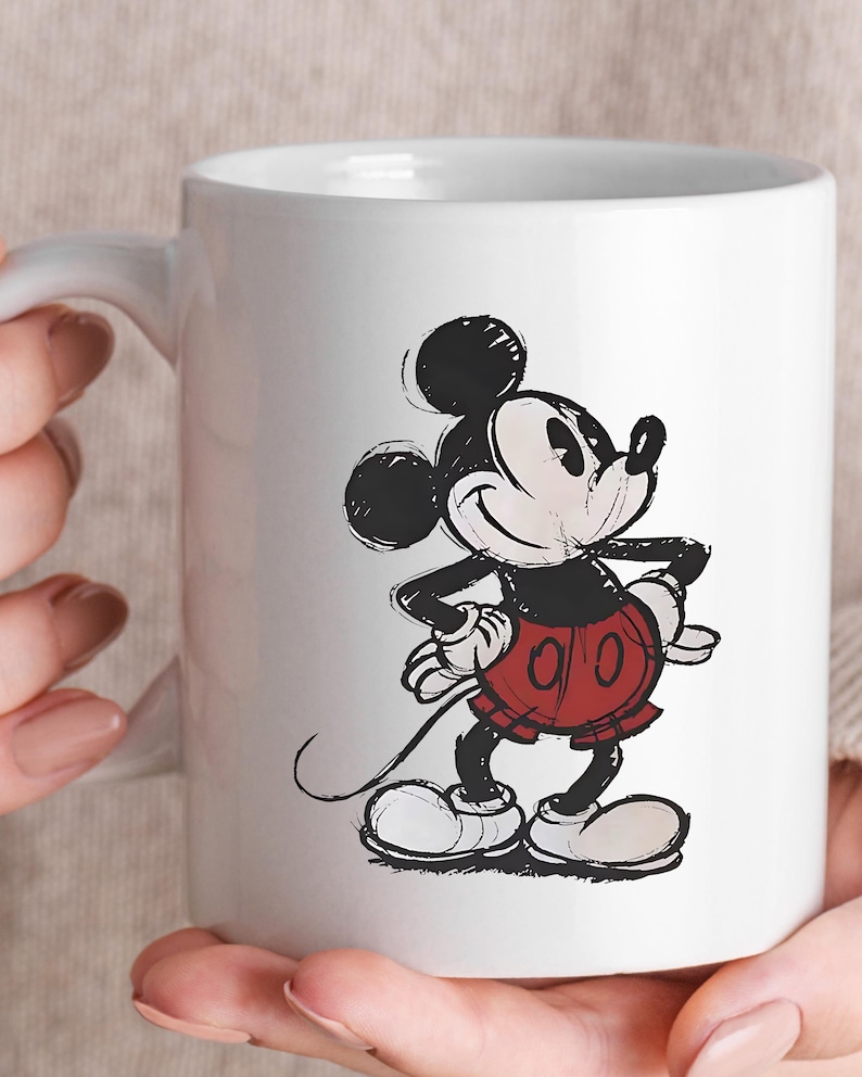 Retro Mickey Mouse Mug, Disney Mickey Mouse Classic Pose Mug, Disney Lover Gift, Disneyland Mug, Sketch Mickey image 3